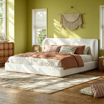 Luxystar Modern Boucle Upholstered Low-Profile Platform Bed with Headboard for Bedroom, White, King | Target