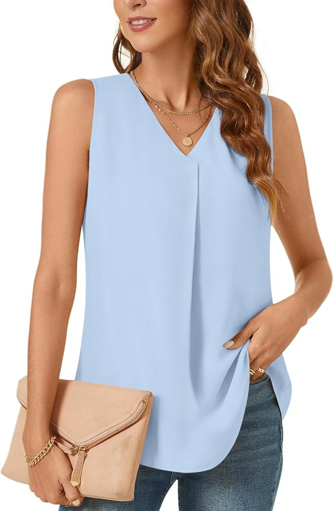 Bestbee Women's 2025 Summer Tank Tops Dressy Casual Sleeveless Chiffon Blouses V Neck Tunics Cute... | Amazon (US)