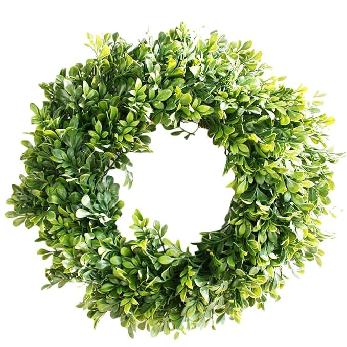 Pauwer Artificial Green Leaves Wreath 18" Boxwood Door Wreath Spring Green Wreath for Front Door ... | Amazon (US)