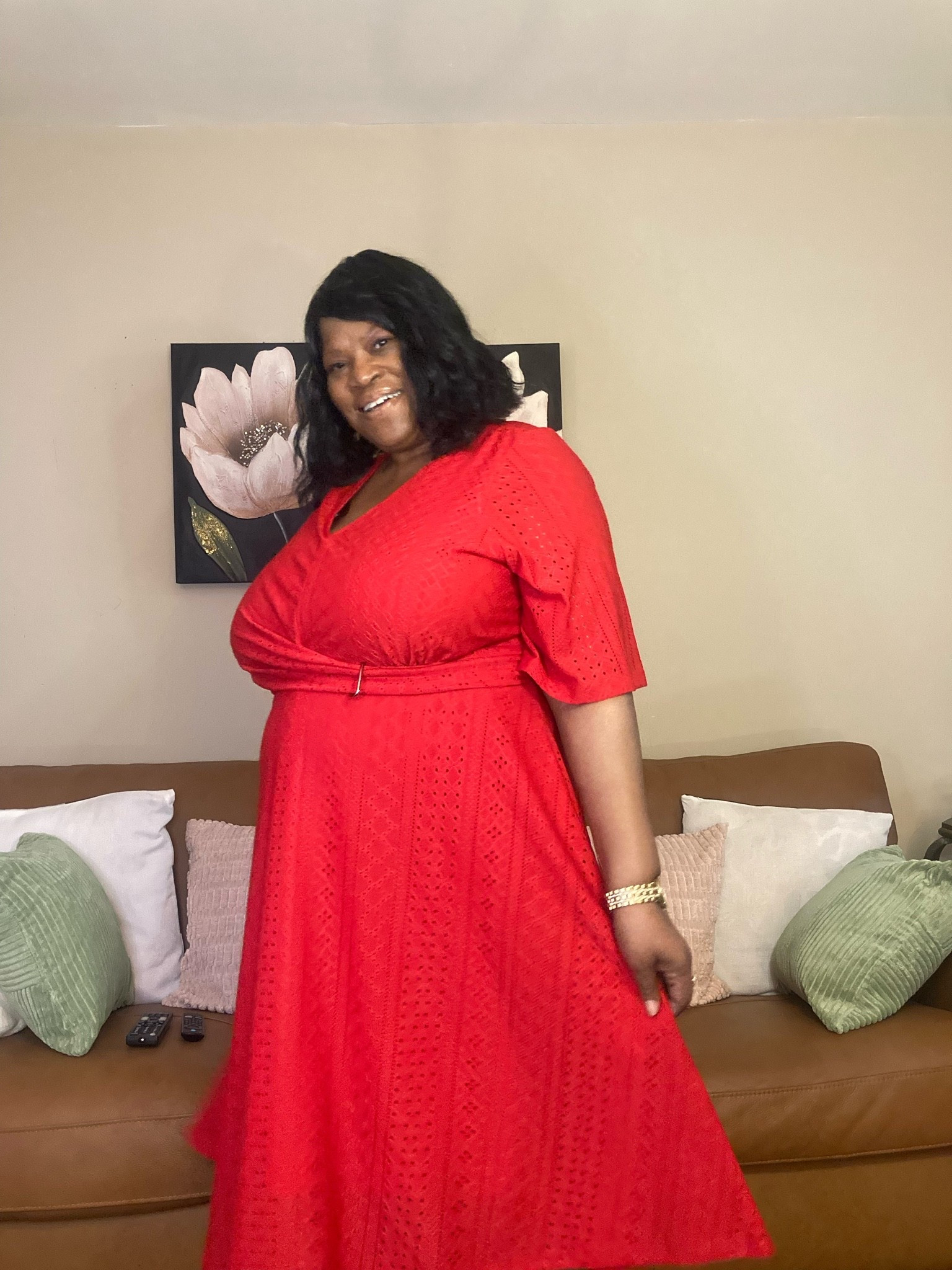 Eyelet Fit & Flare Faux Wrap Dress. A beautiful red dress you can wear for any occasion.  #Catherinesplus #ad

#LTKootd #LTKOver40 #LTKPlusSize