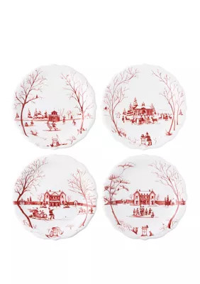 Juliska Set of 4 Country Estate Winter Frolic Mr. Mrs. Claus Ruby Party Plates, Dessert Plate | Belk
