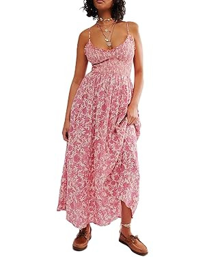 Argeousgor Women Boho Sleeveless Floral Dress V Neck Spaghetti Strap Cami Maxi Dress Bohemian Bea... | Amazon (US)