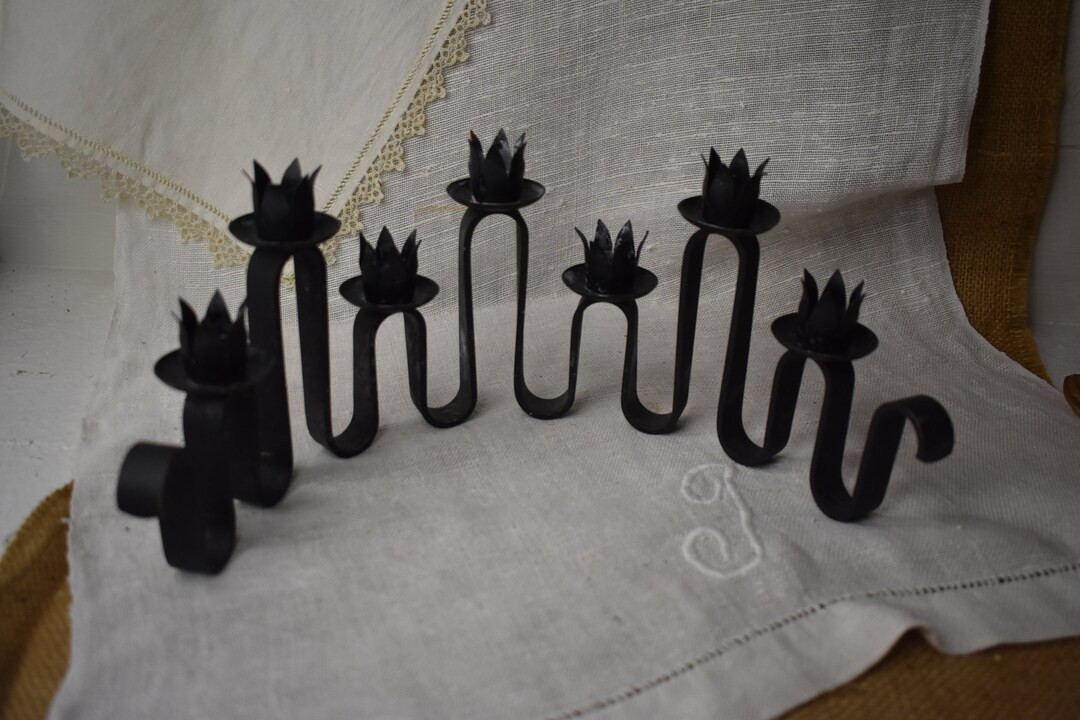 Antique Black Iron Andante Candle Holders / Candelabra Holt Howard / Curved Black Candle Holders ... | Etsy (US)