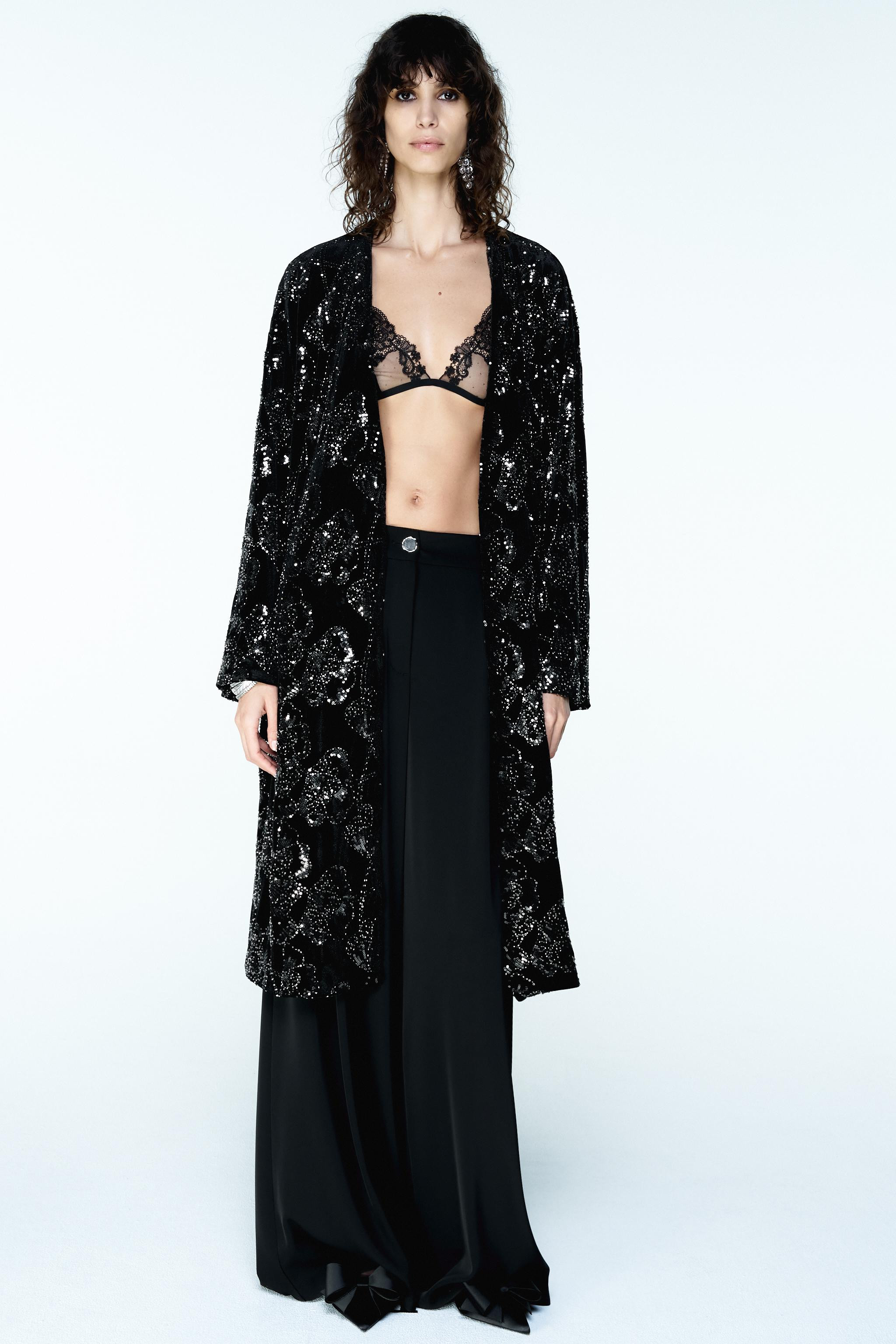 VELVET SEQUIN BEADED COAT | Zara US