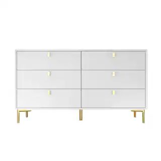 White 6-Drawers 55.1 in. Width Classic Wooden Chest of Drawers, Dresser, Storage Cabinet with Gol... | The Home Depot