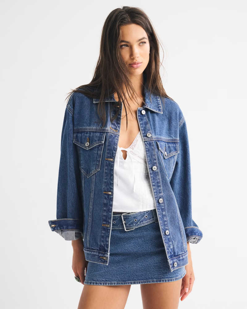 Women's Oversized Denim Trucker Jacket | Women's New Arrivals | Abercrombie.com | Abercrombie & Fitch (US)
