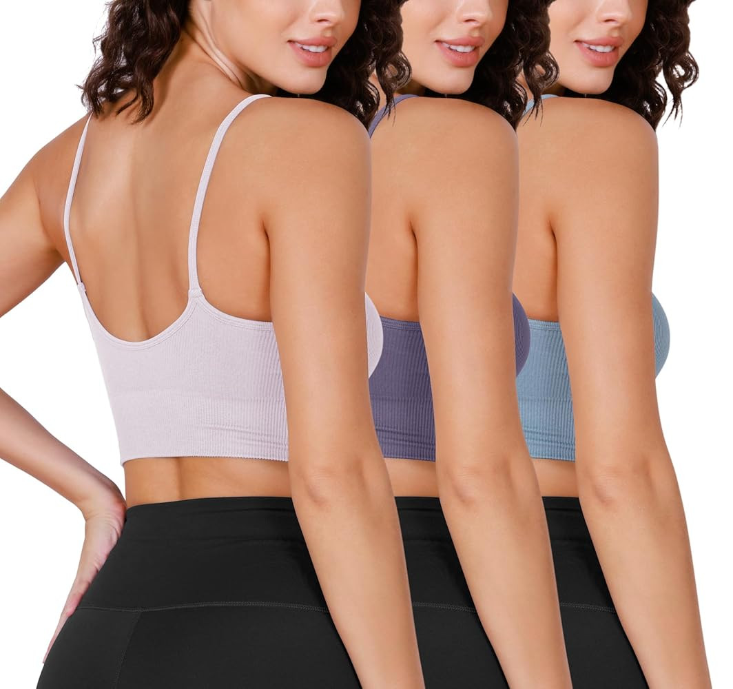 ODODOS Seamless Sports Bra for Women Ribbed Camisoles Non Padding Yoga Bra Crop Tank Tops | Amazon (US)