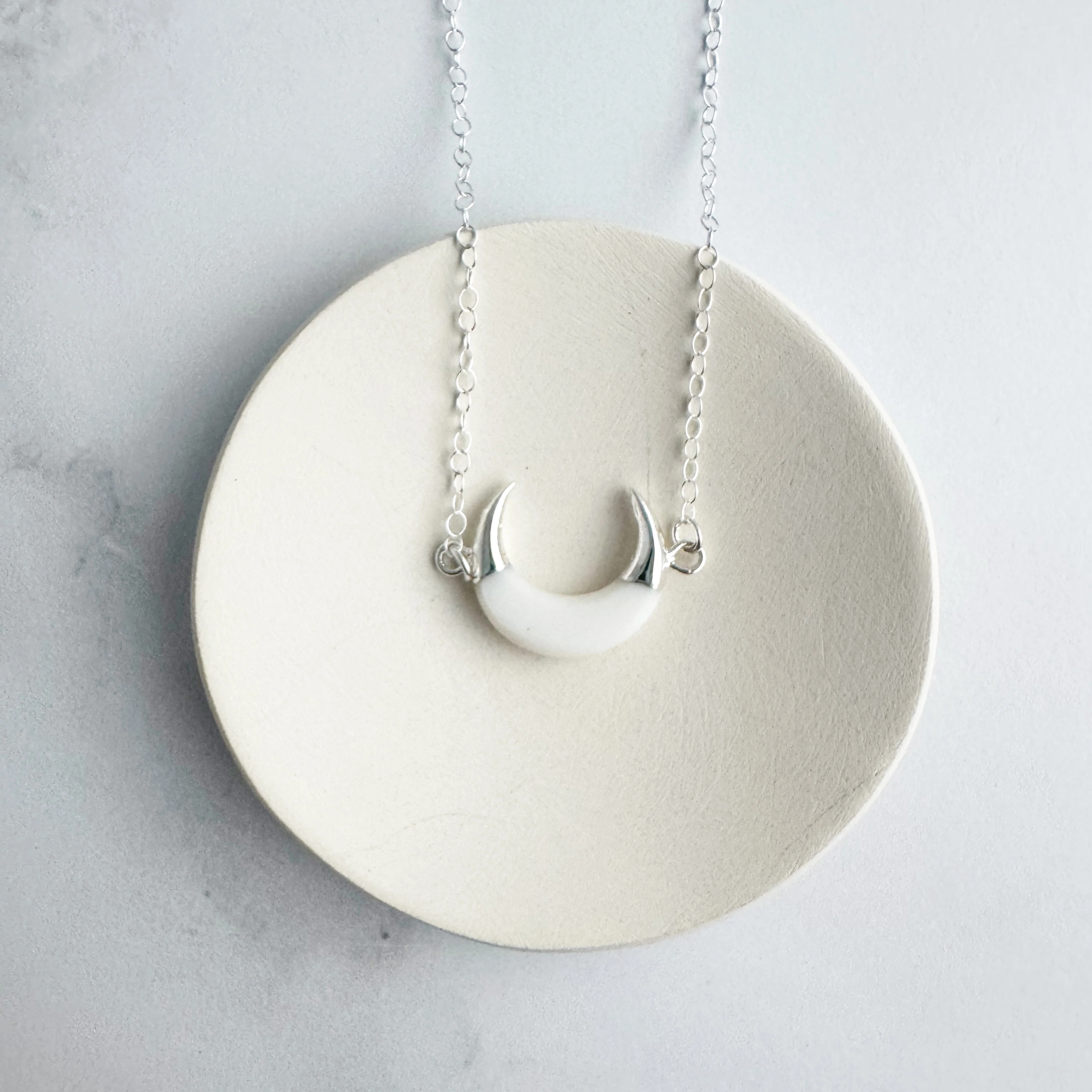 White Shell Crescent Necklace in Sterling Silver | Rustic Gem Jewelry