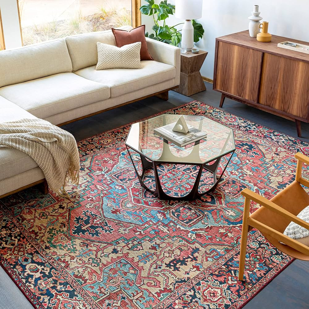 Livabliss Reeta Printed Medallion Area Rug,7'6" x 9'6",Bright Red/Wheat | Amazon (US)