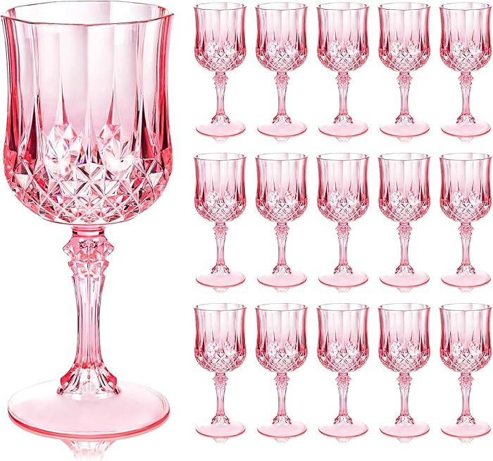 Ciaell 24PCS Pink Plastic Wine Glasses - 7 Oz Plastic Goblets for Party - Pink Vintage Drinking G... | Amazon (US)