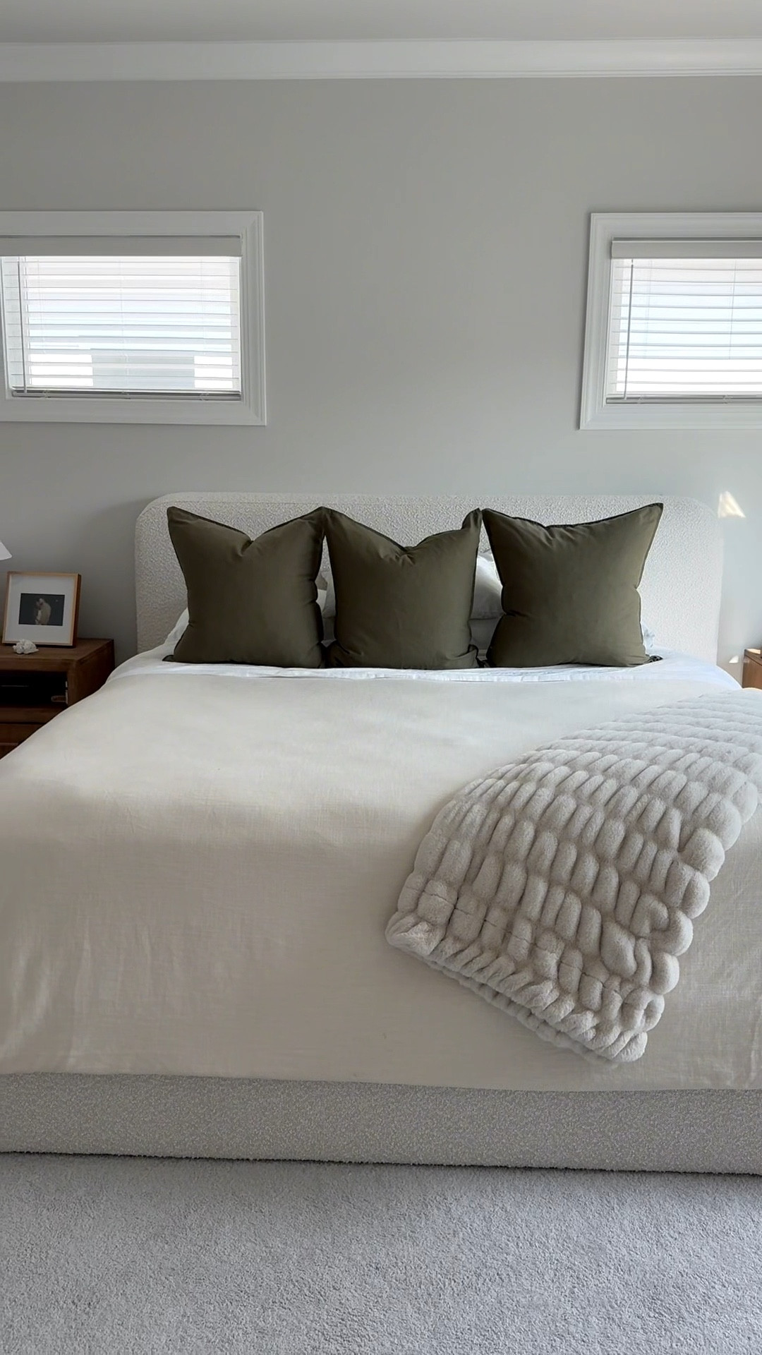 Loving how our master bedroom style is coming along with pops of green pillows and neutrals overall 🤎 so many good finds from these Amazon decorative pillows to the softest throw blanket on the planet to top it all off!! 

Home decor, neutral home decor, fall home style, fall home inspo, hunter green pillows, master bedroom inspo, new home style inspo, modern minimal master bedroom 

#LTKFamily #LTKFindsUnder100 #LTKHome