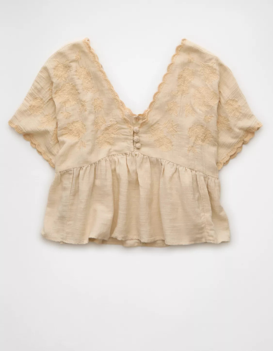 AE V-Neck Embroidered Blouse | American Eagle Outfitters (US & CA)