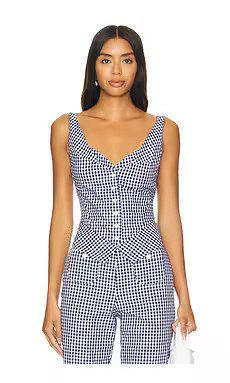 Frankies Bikinis Parlour Poplin Blouse in Seaside Gingham from Revolve.com | Revolve Clothing (Global)