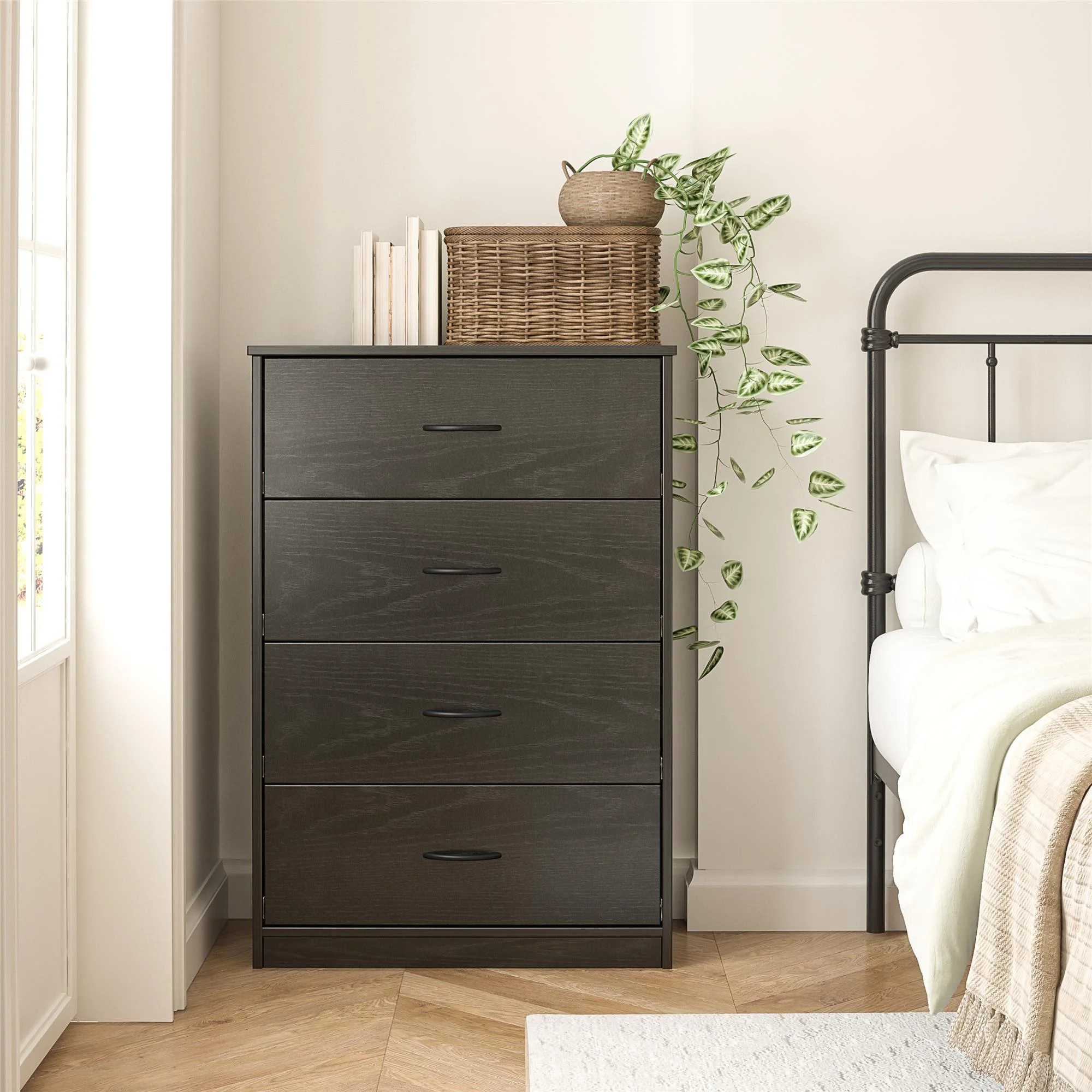 Mainstays Classic 4 Drawer Dresser, Black Oak | Walmart (US)