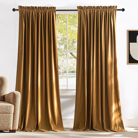 NICETOWN Gold Brown Velvet Curtains 84 inches Long for Office Studio Office Infant, Thick and Smo... | Amazon (CA)