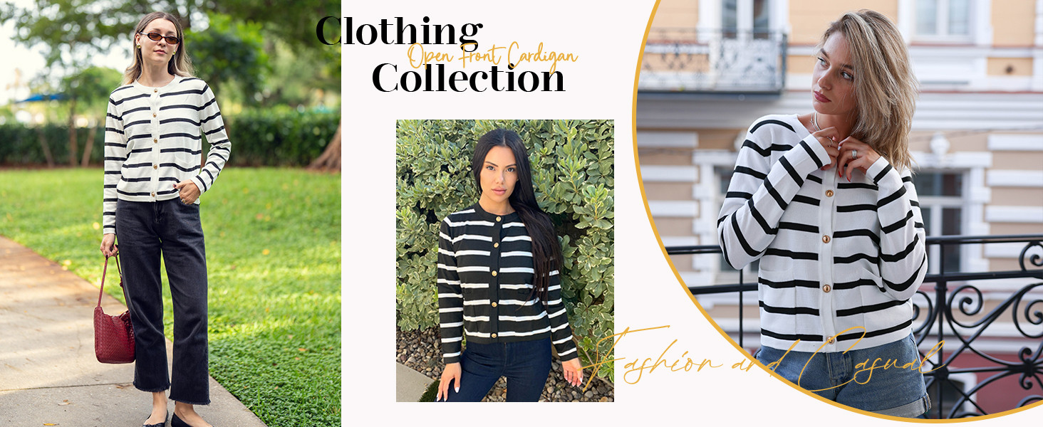 Striped Cardigan Sweater for Women Casual Lightweight Knitted Cardigans Long Sleeve Button Down P... | Amazon (US)