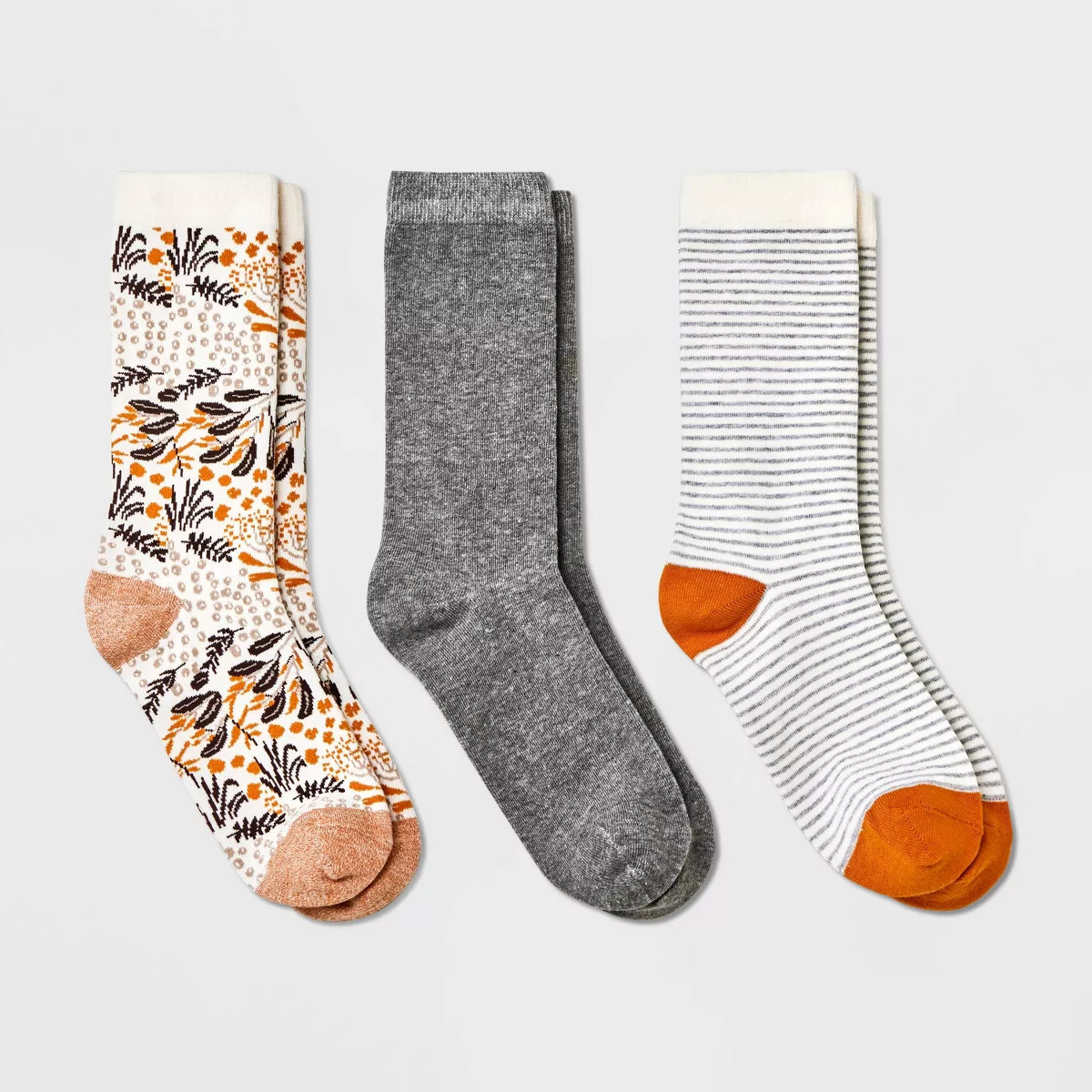 Women's Floral Print 3pk Crew Socks - A New Day™ Ivory/Gray 4-10 | Target