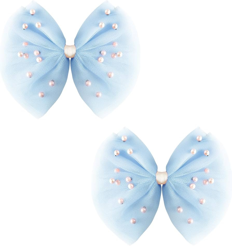2 PCS Pearl Hair Bows Hair Clips for Toddler Girls - Elegant Ivory Lace Veil Hair Accessories for... | Amazon (US)