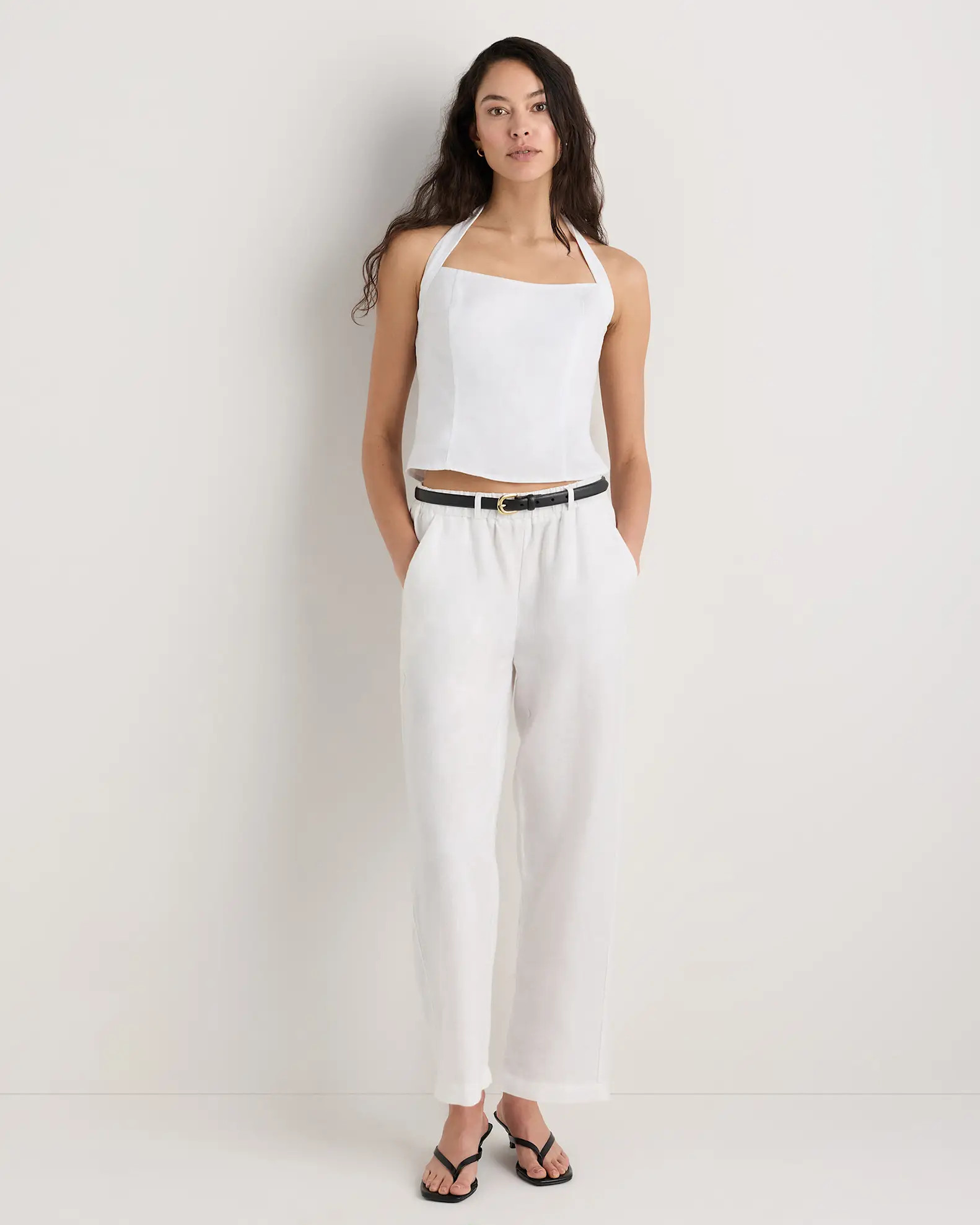 100% European Linen Halter Top in White | Quince