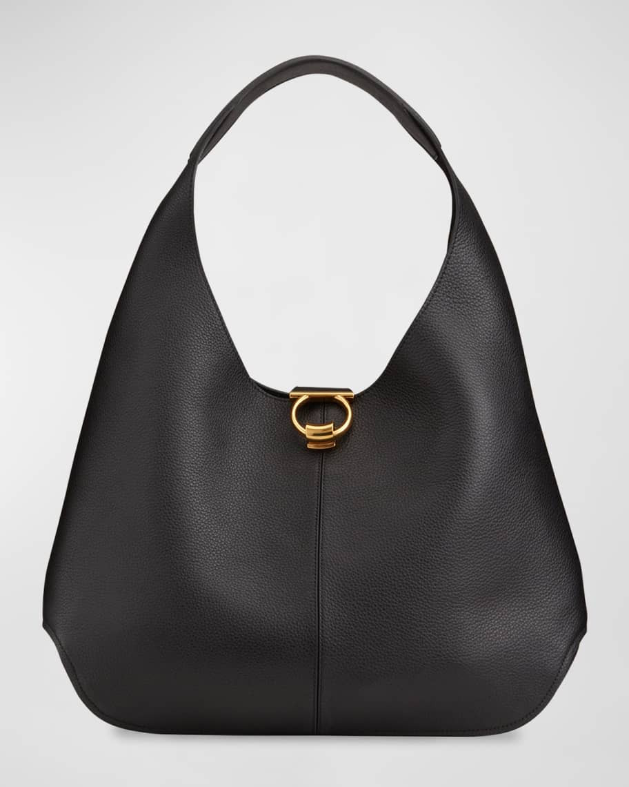 Salvatore Ferragamo Margot Gancio Pebbled Leather Hobo Bag | Neiman Marcus