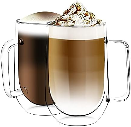 [6-Pack, 12 Oz]DESIGN•MASTER-Premium Double Wall Insulated Glass with Handle, Coffee or Tea Glass Mu | Amazon (US)