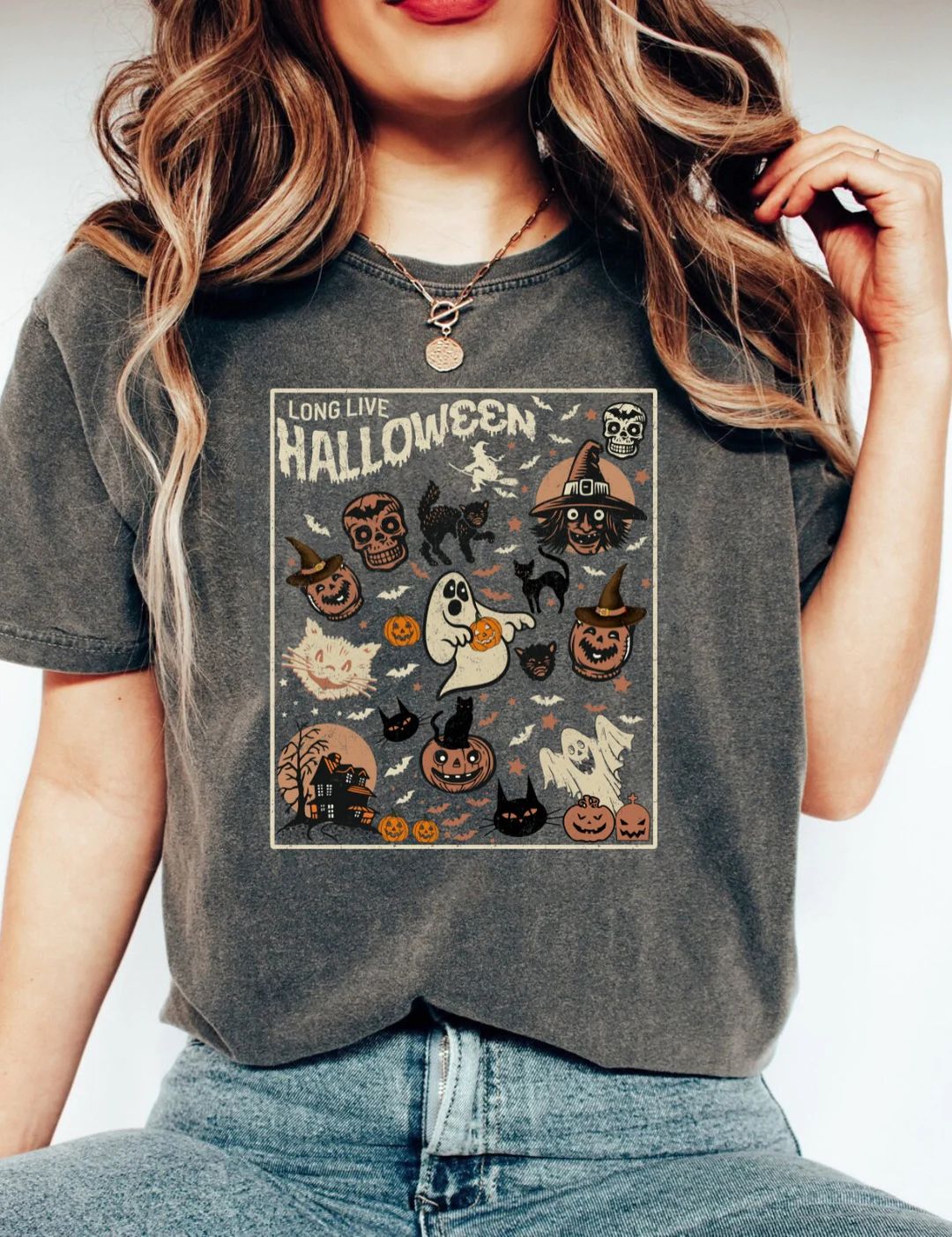 Vintage Halloween Shirt, Long Live Halloween Shirt, Vintage Black Cat, Witch Shirt, Retro Hallowe... | Etsy (US)