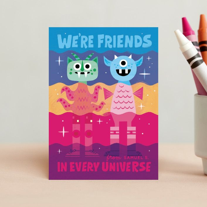 "Friends in Every Universe" - Customizable Classroom Valentine's Cards in Blue by Morgan Ramberg. | Minted