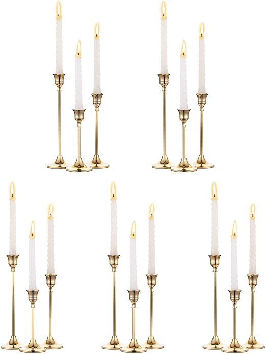 Nuptio Candlestick Candle Holders 15 Pcs Candle Stick Holder Gold Taper Candle Holder Candle Stan... | Amazon (US)