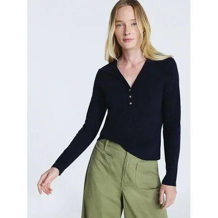 Free Assembly Women s V-Neck Henley with Long Sleeves Sizes XS-XXL | Walmart (US)