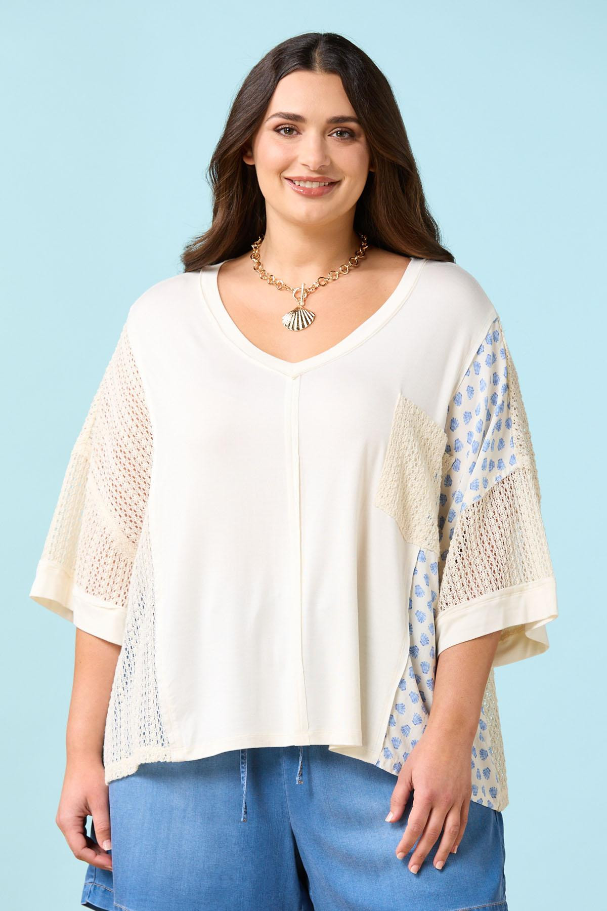 Plus Size Mixed Shell Crochet Top | Cato Fashions