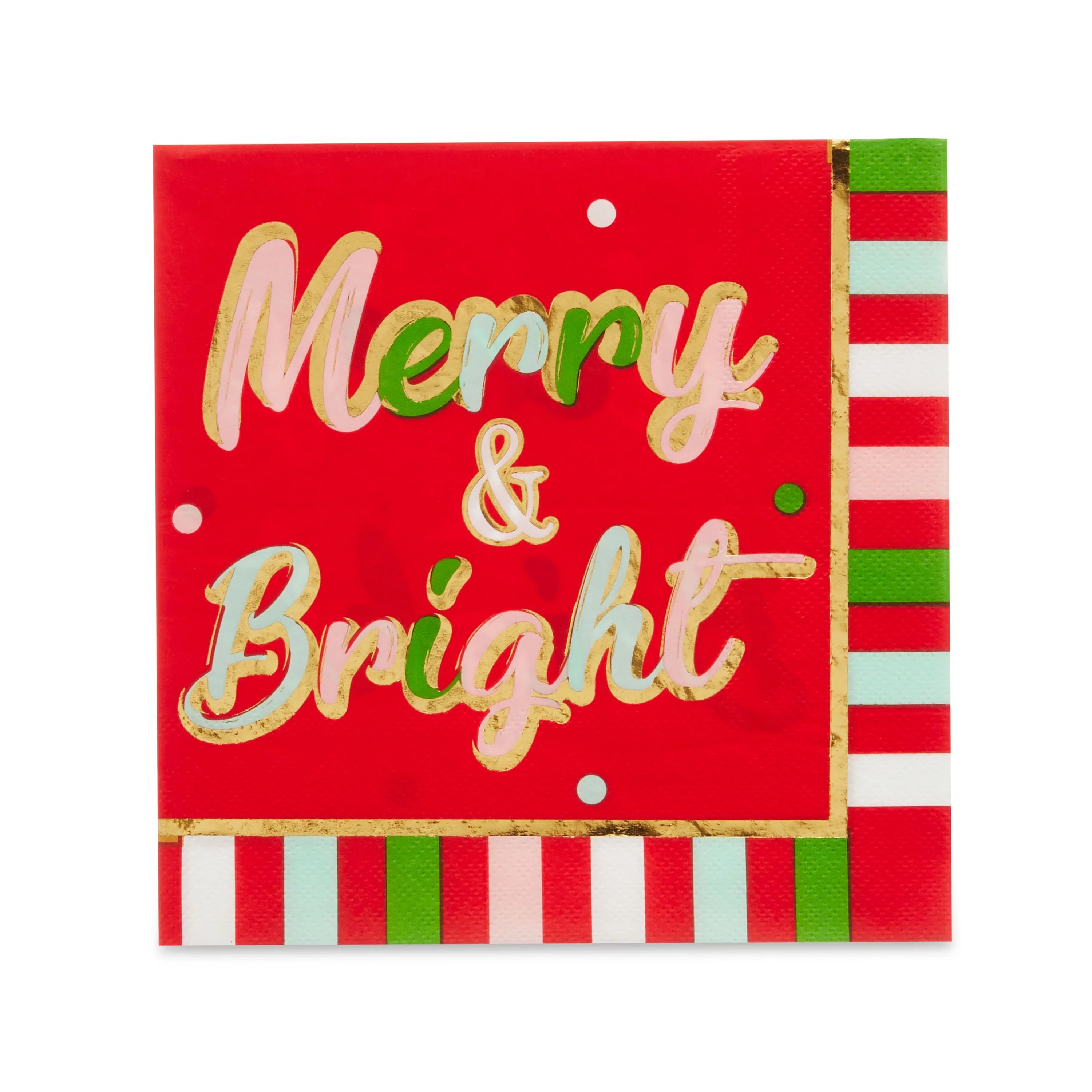13 x 13 in, 20 Count Multicolor Merry & Bright Lunch Paper Napkin, Christmas, Partyware, Party Su... | Walmart (US)