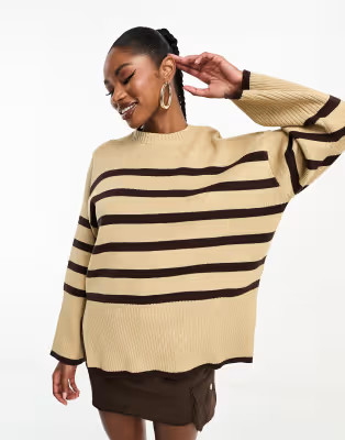 4th & Reckless wide sleeve side split jumper in camel stripe | ASOS (Global)