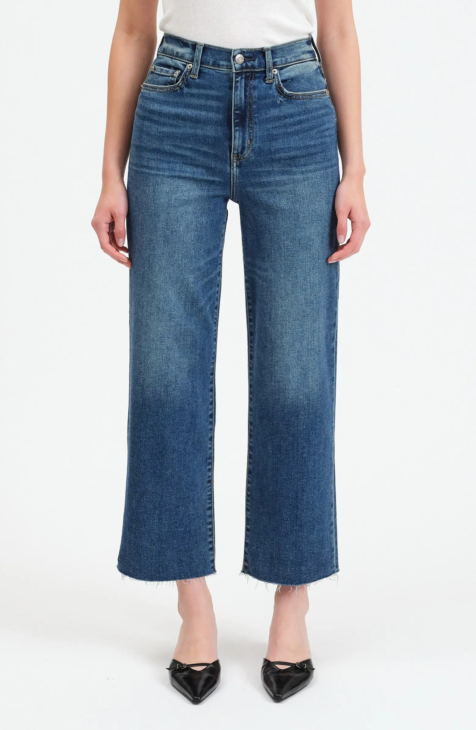 Pleaser High Waist Raw Hem Crop Jeans | Nordstrom