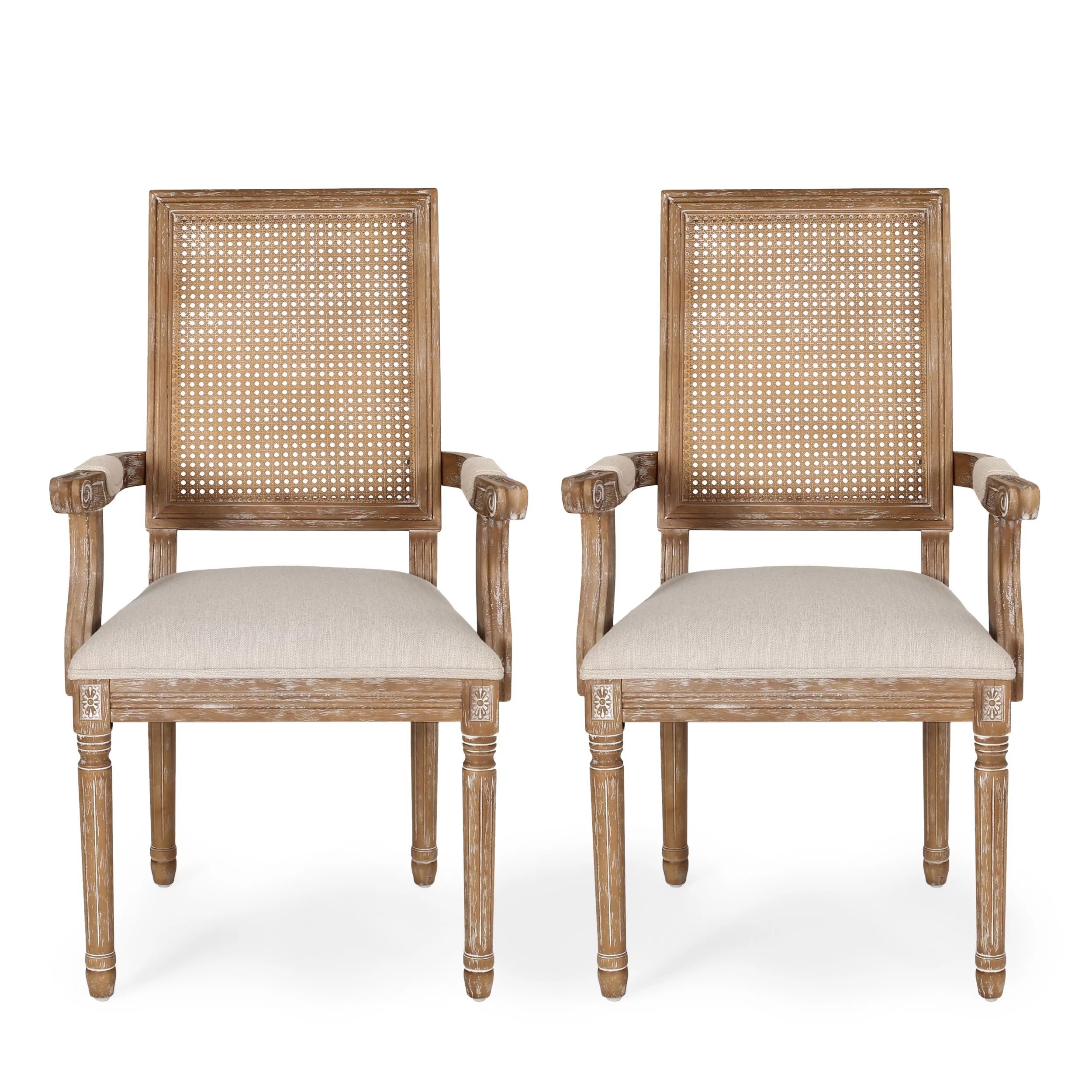 Zentner French Country Wood and Cane Upholstered Dining Chair, Set of 2, Beige and Natural | Walmart (US)