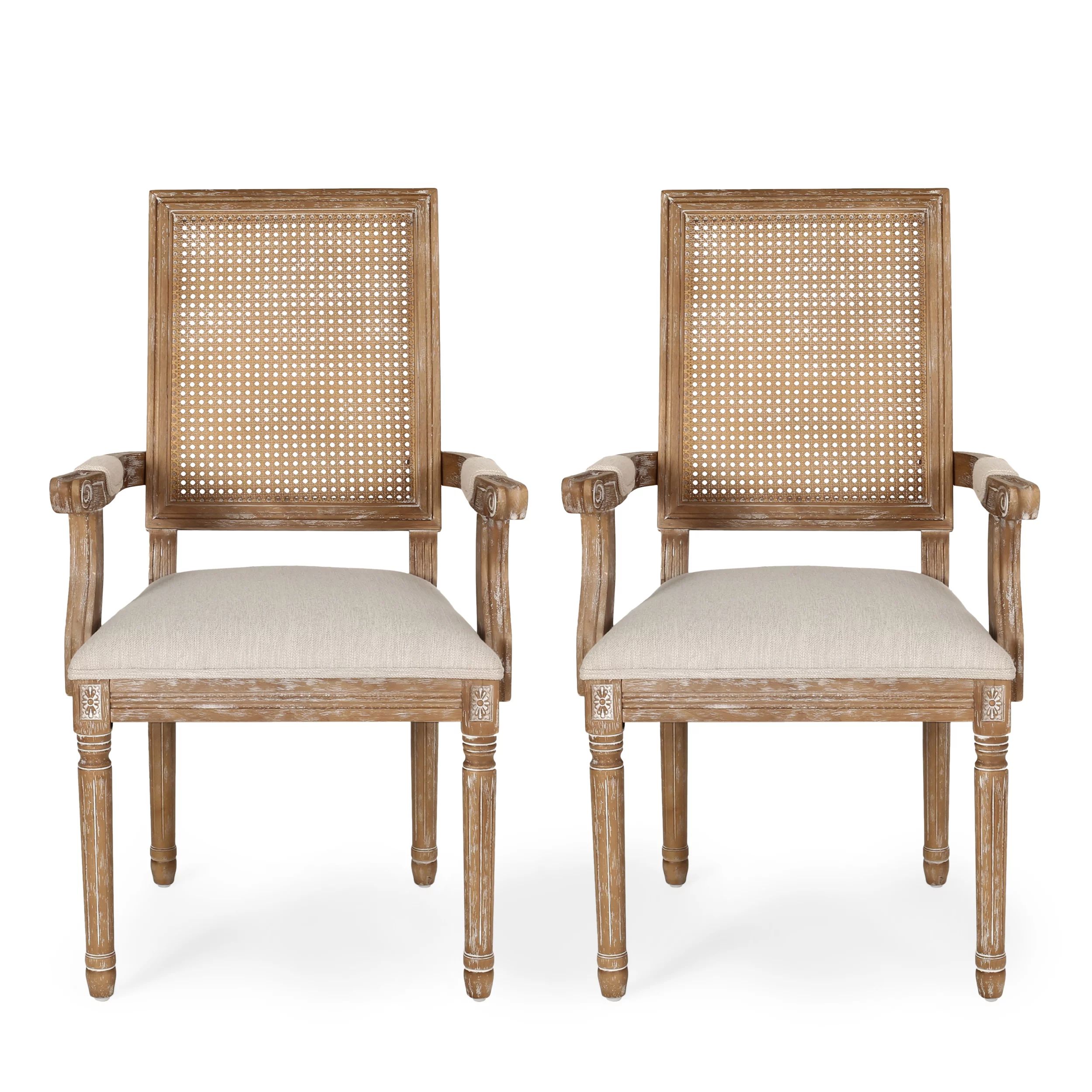 Zentner French Country Wood and Cane Upholstered Dining Chair, Set of 2, Beige and Natural | Walmart (US)