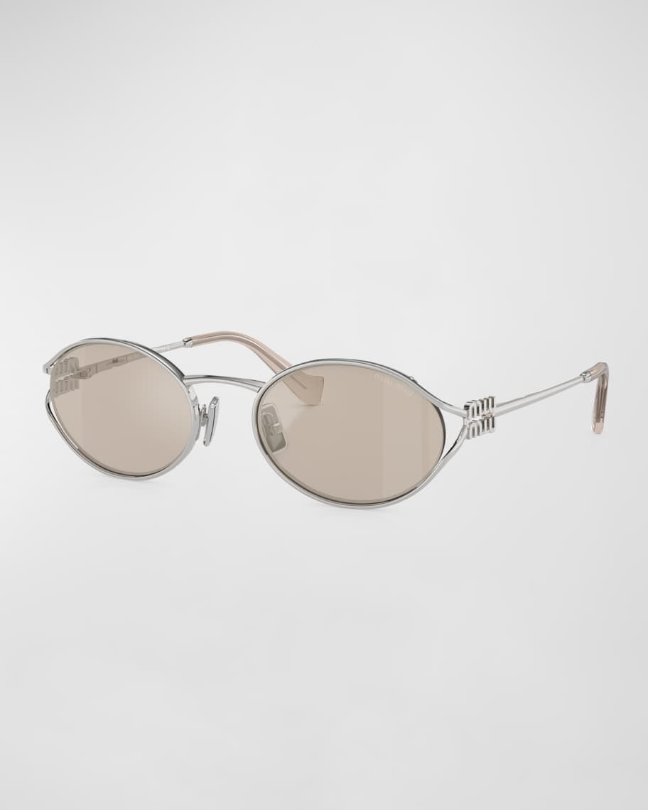 Miu Miu Logo Metal Oval Sunglasses | Neiman Marcus