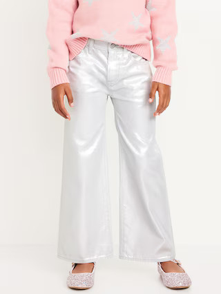 High-Waisted Baggy Silver Shine Wide-Leg Jeans for Girls | Old Navy (US)