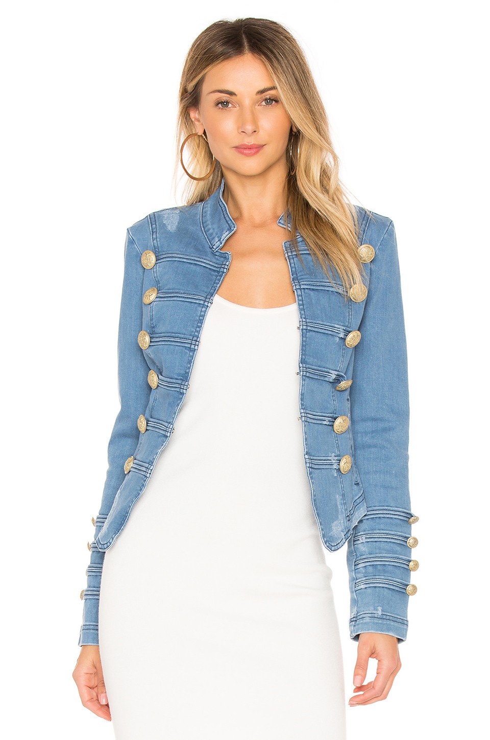 Free People Fitted Military Denim Jacket in Indigo Blue from Revolve.com | Revolve Clothing (Global)