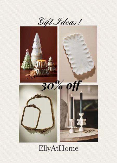 30% off! Gift ideas from Anthropologie. Marble tray, mirrored vanity trays, Christmas tree candles, snowflake candle holders. More gift ideas. Free shipping. 

#LTKsalealert #LTKhome #LTKHoliday