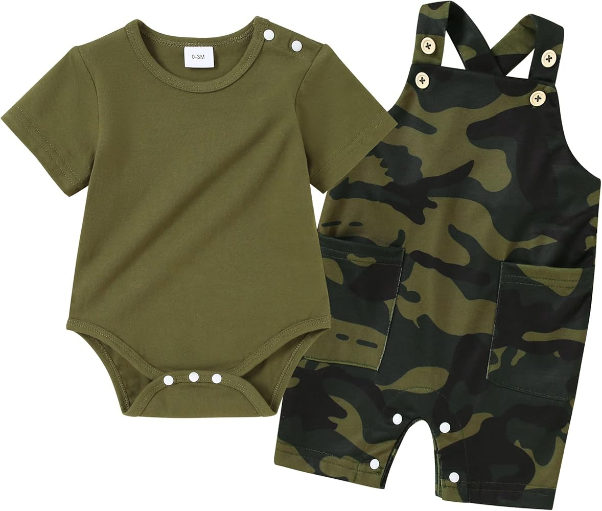 YALLET Baby Boy Clothes, 2Pcs Newborn Infant Boy Romper Outfits 0-18 Months Bib Overalls Pants Se... | Amazon (US)