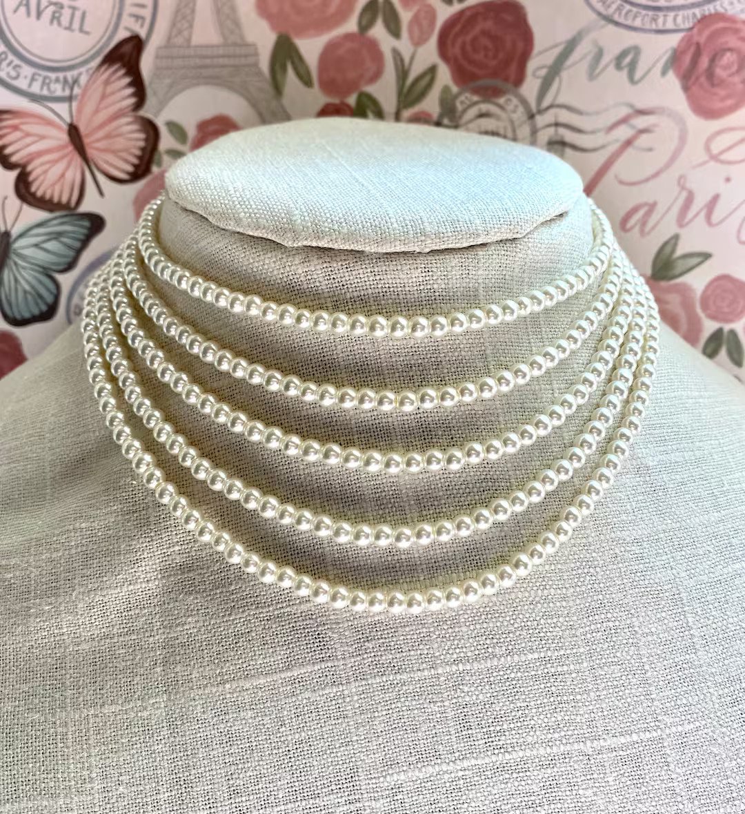5 strand pearl necklace, Multi strand pearl choker necklace, 5 layer choker necklace, 5 row pearl... | Etsy (US)