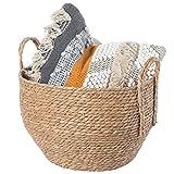 Vintiquewise Decorative Round Wicker Woven Rope Storage Blanket Basket with Braided Handles - Large | Amazon (US)