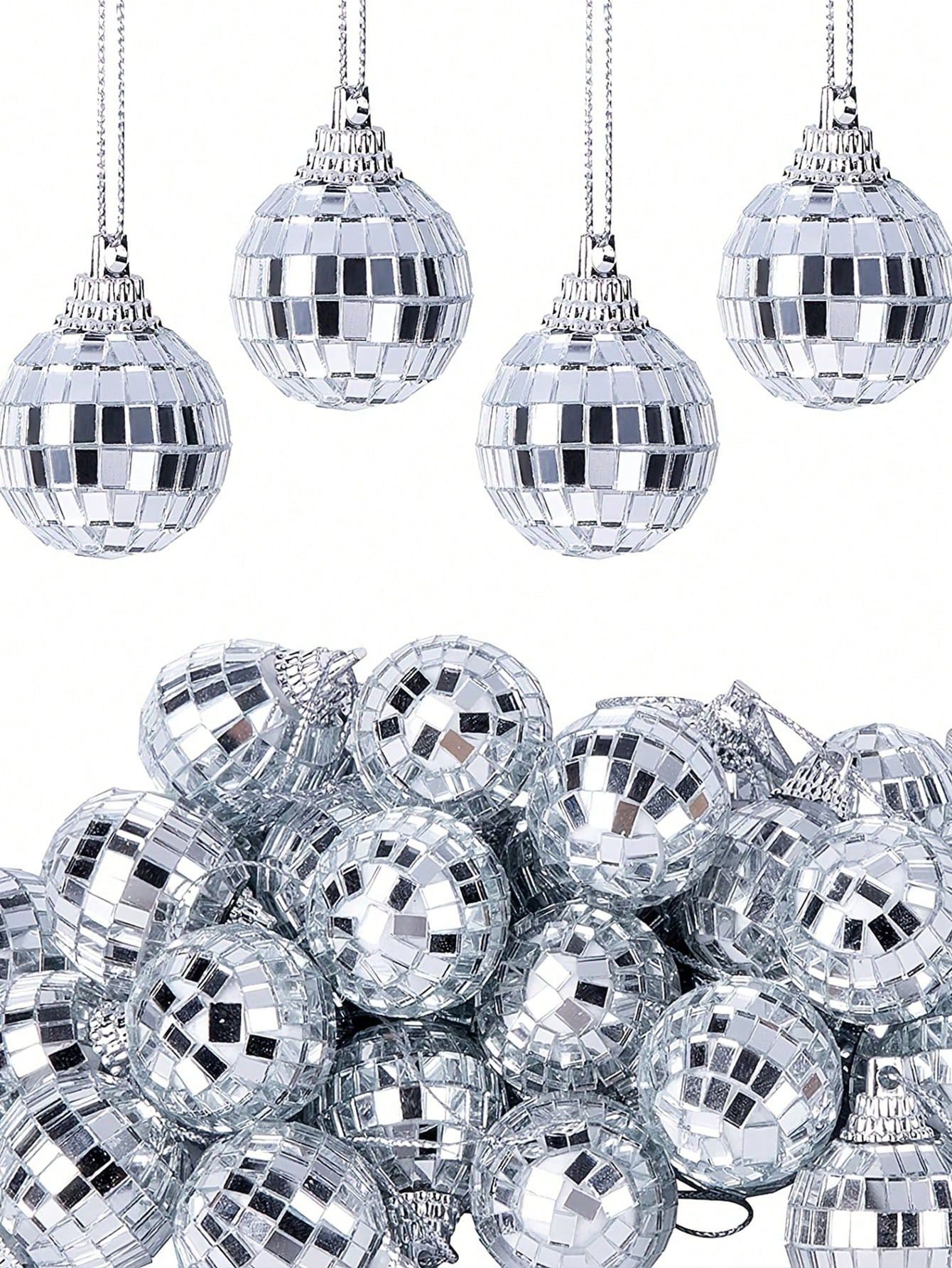 12pcs Mirror Disco Balls - Silver Glass Bright Reflection Hanging Ornament For Home, Stage, Club,... | SHEIN