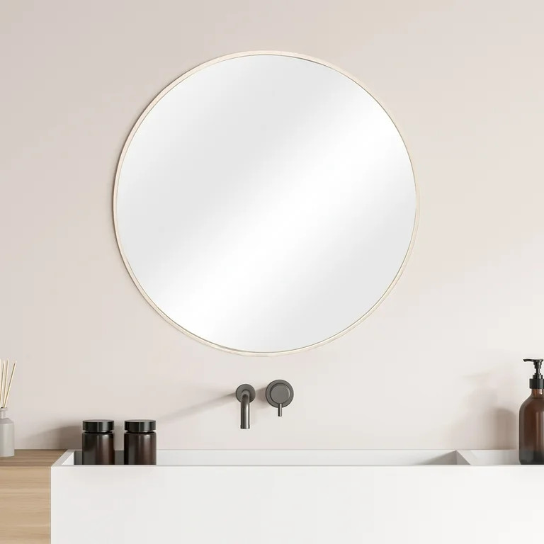 Mainstays 28" Round Aluminum Wall Mirror, Natural Wood - Walmart.com | Walmart (US)