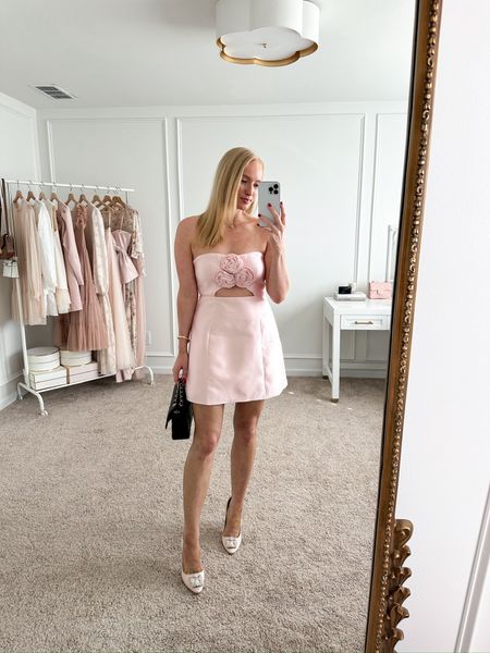 Adorable pink dress for an event! Valentine’s Day outfit // date night outfit // shower dress // bachelorette dress  

Te Ami Strapless Mini Dress by Petal & Pup size medium (it’s big on me in the chest but fits in the waist 