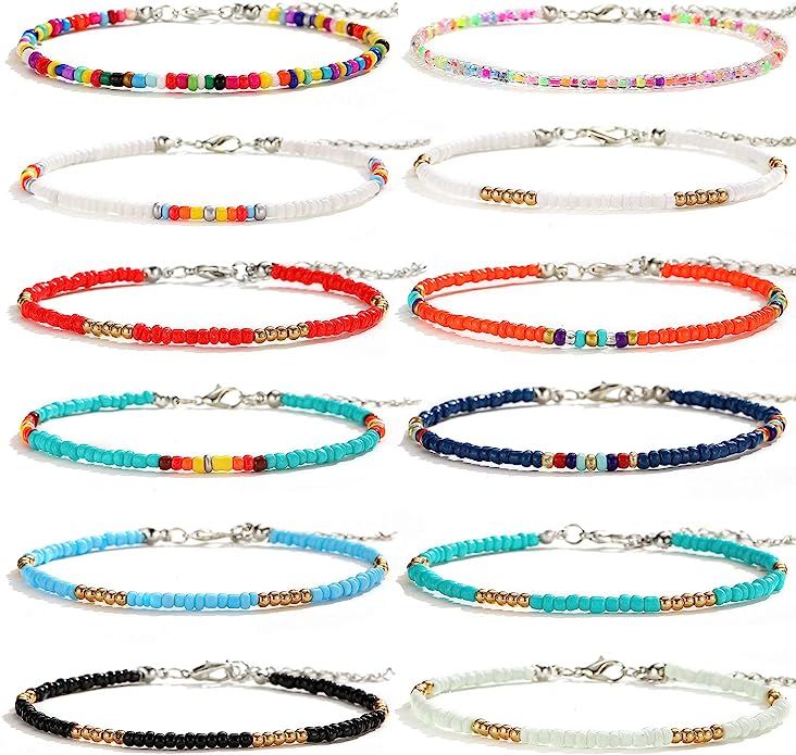 XIJIN 8Pcs Handmade Beaded Anklets for Women Girls Boho Colorful Beads Ankle Bracelets Adjustable... | Amazon (US)