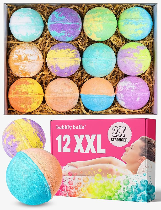 Bubbly Belle All Natural Bath Bombs Gift Set 12 Extra Large Handmade Aromatherapy Fizzies with Pu... | Amazon (US)