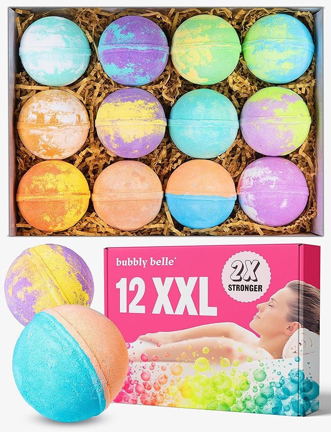 Bubbly Belle All Natural Bath Bombs Gift Set 12 Extra Large Handmade Aromatherapy Fizzies with Pu... | Amazon (US)