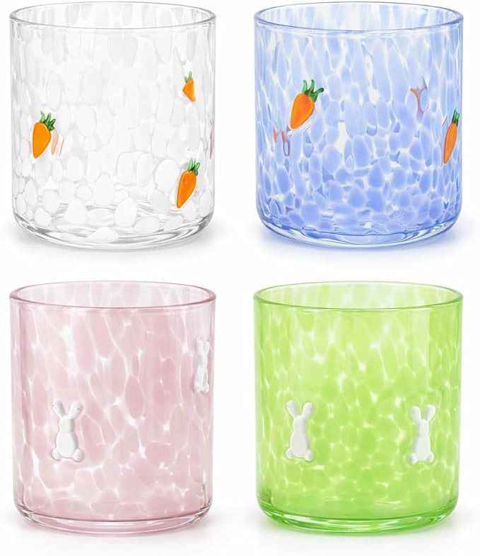 4Pcs Icon Juice Glasses, 18oz Stemless Drinking Glass with Carrot & Bunny Easter Design, Decorati... | Amazon (US)