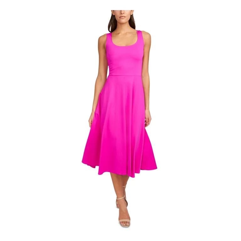 MSK Womens Pink Stretch Sleeveless Scoop Neck Midi Fit + Flare Dress M | Walmart (US)